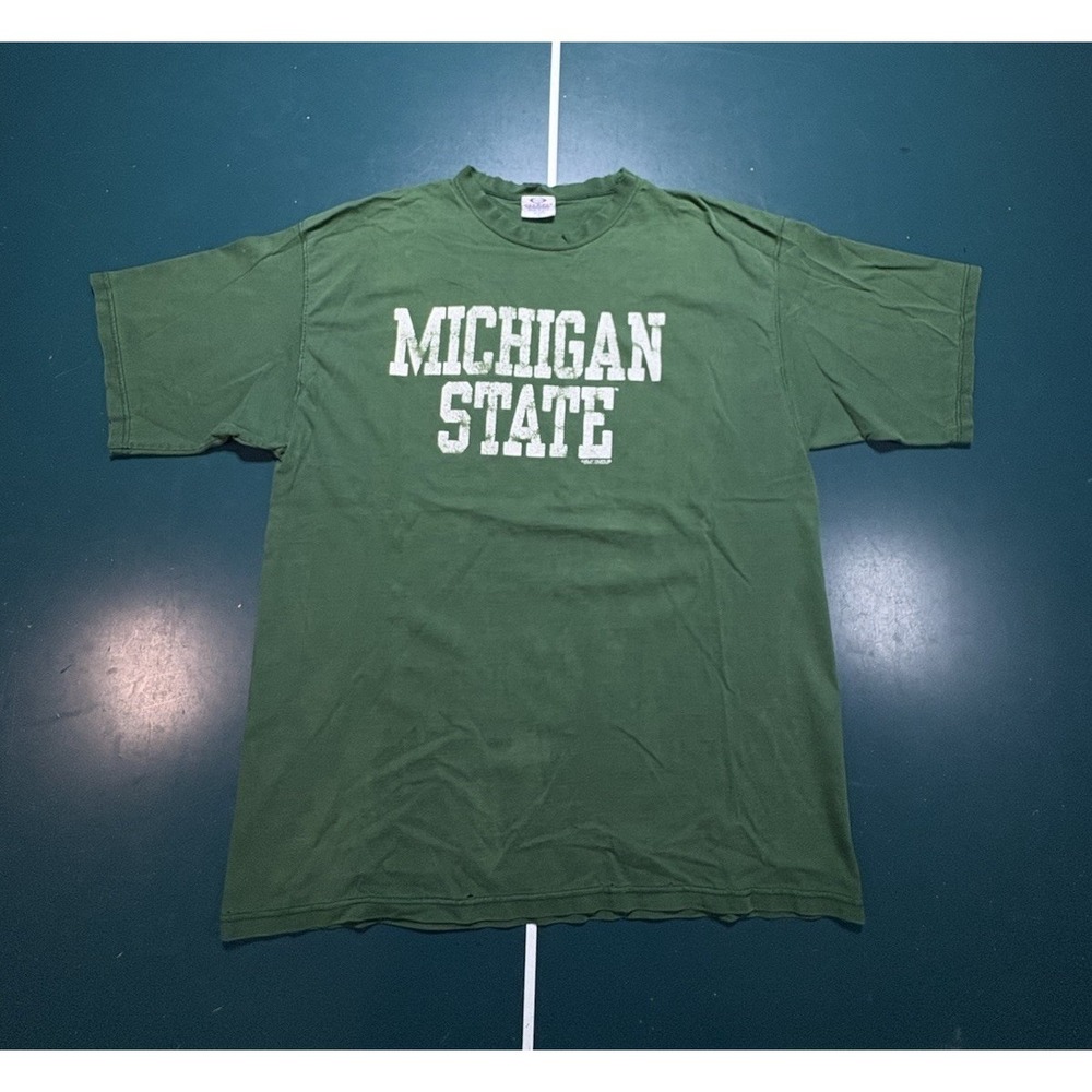 Vintage 90s Michigan State Spartans T-Shirt Men's XL Faded Green Distressed USA